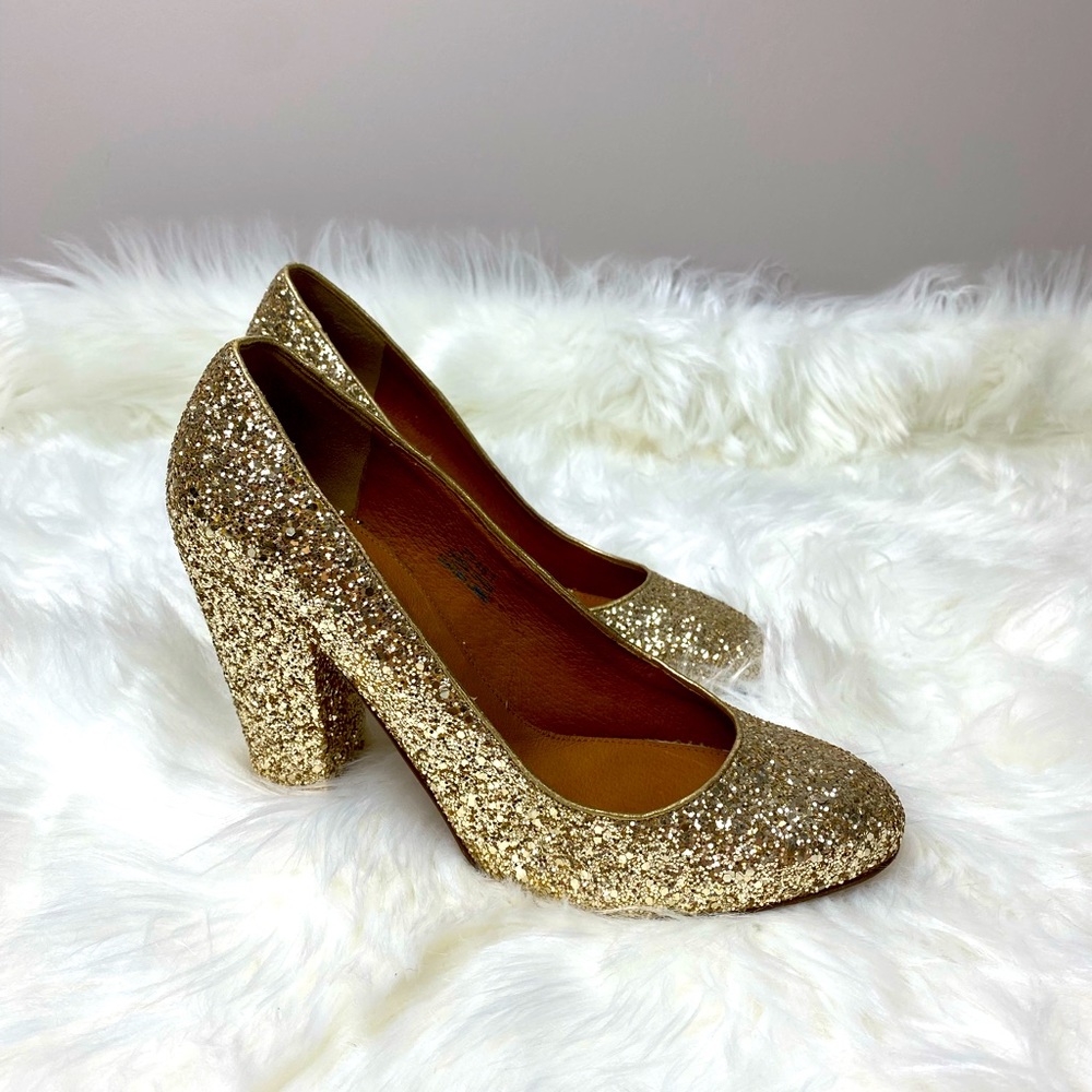 EUC Madewell 1937 Gold Glitter Heel Pump